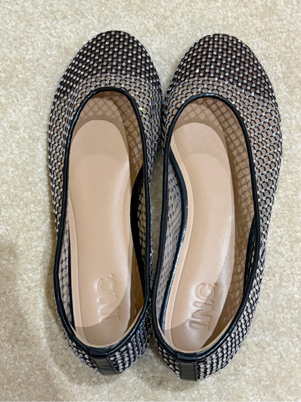 INC International Concepts Black and Silver Mesh Ballet Flats